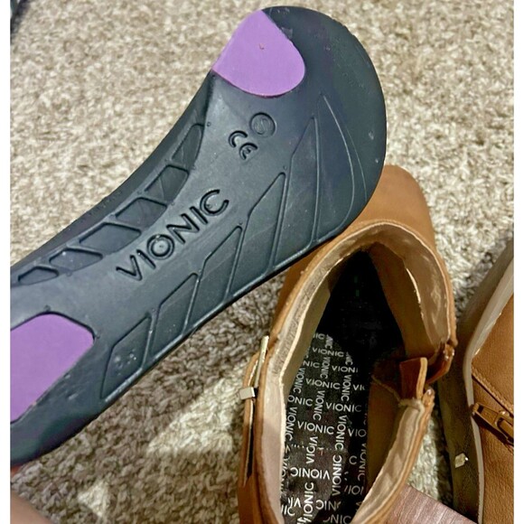 Vionic Ankle Boots Womens 8 Brown Upton Side Zip Almond Toe Casual Leather - Picture 10 of 10